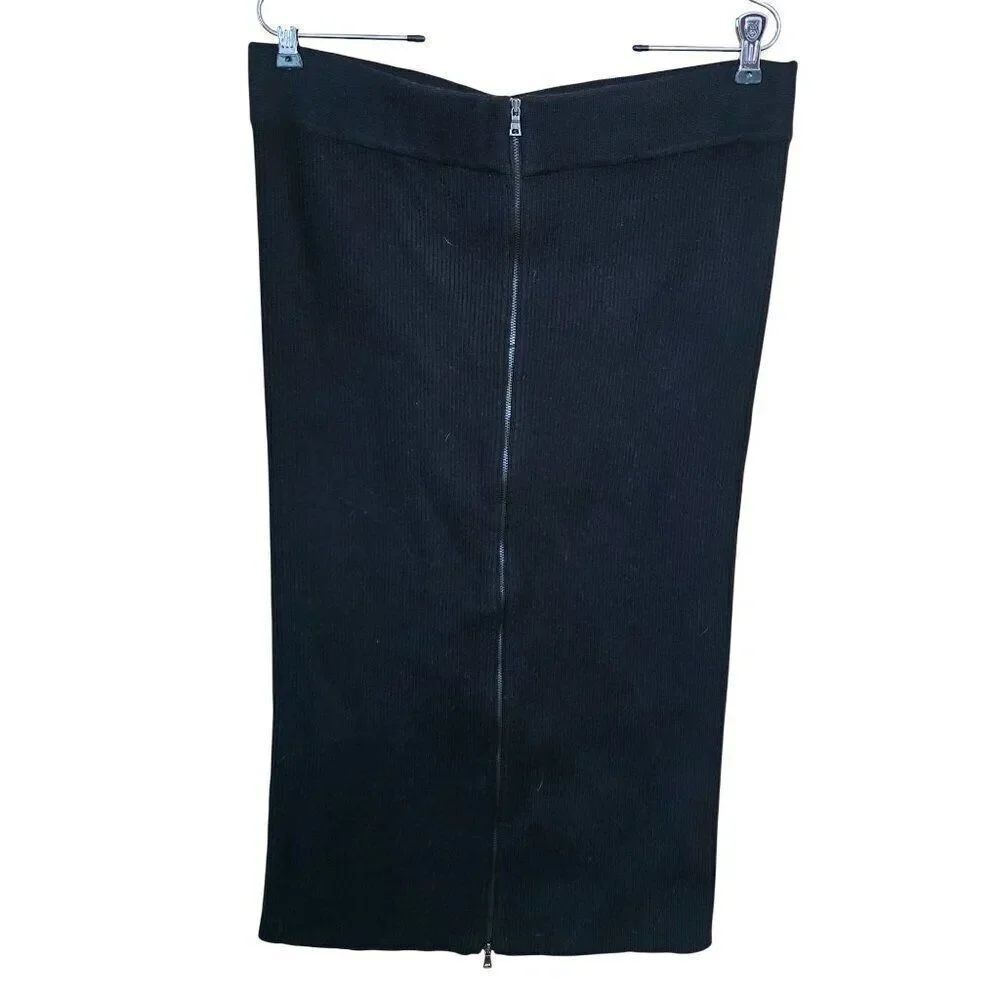 Black wool blend Ribbed Knit Pencil Skirt chic old money goth dark Academia